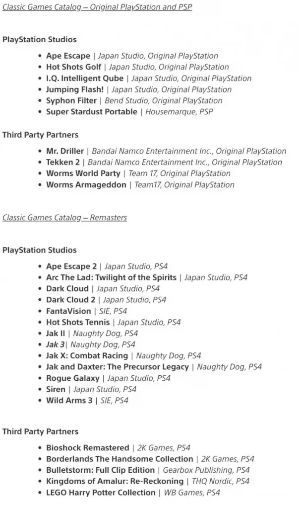 Sony veröffentlicht Spiele-Listen für PlayStation Plus-Abos 3 Sony PlayStation Premium Plus Classic